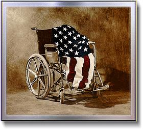 Flag draped wheelchair